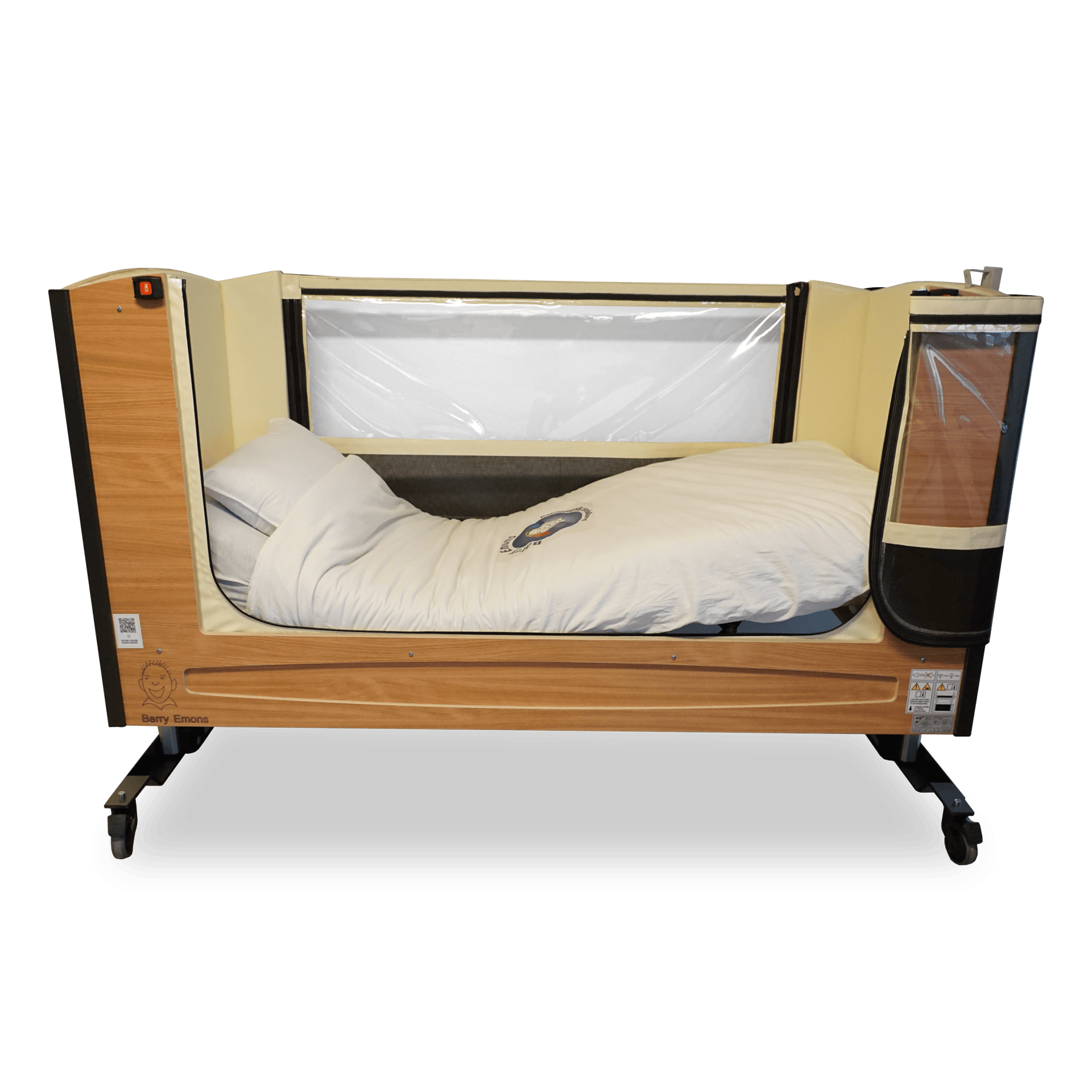 Een houten bedbox met tentdoek, Wenen bed.